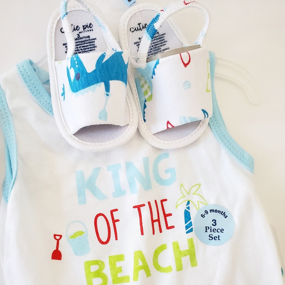 3/$25 King of the Beach 3 piece set 6-9M onsie set - Picture 2 of 3